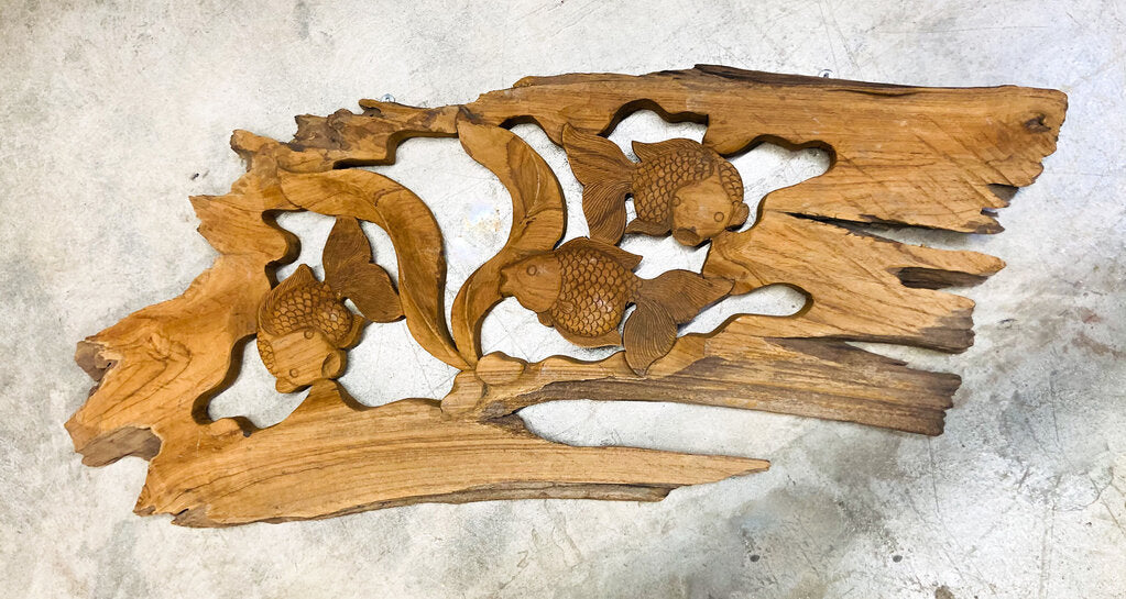 Driftwood Koi Fish Wall Carving