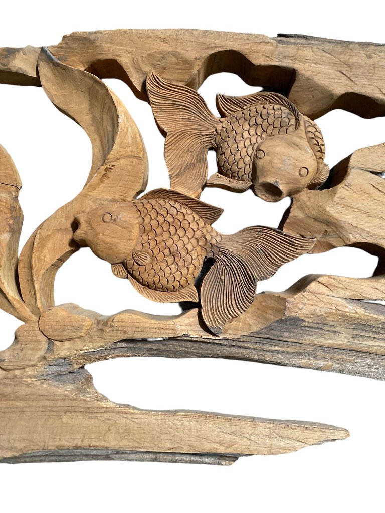 Driftwood Koi Fish Wall Carving
