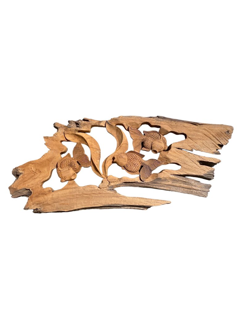 Driftwood Koi Fish Wall Carving