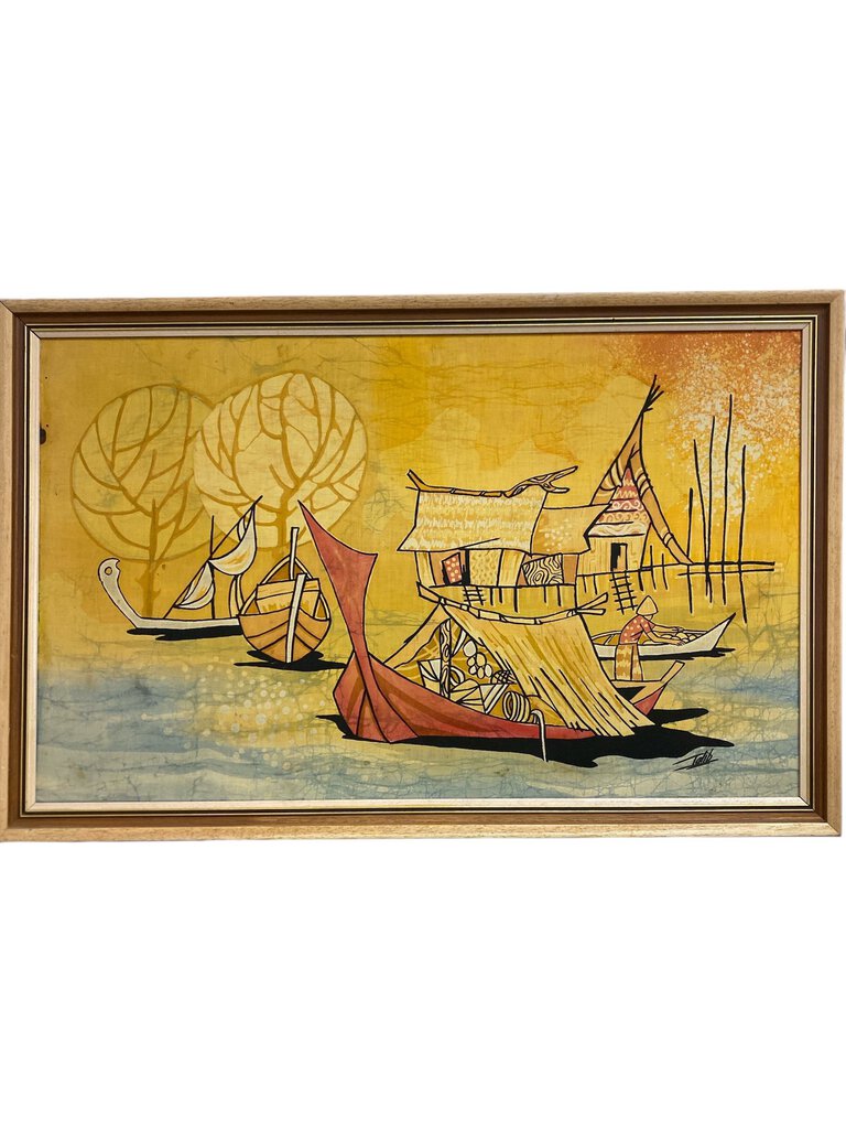 Indonesian Batik Painting Diptych, c. 1970s signed Talib (Set of 2)