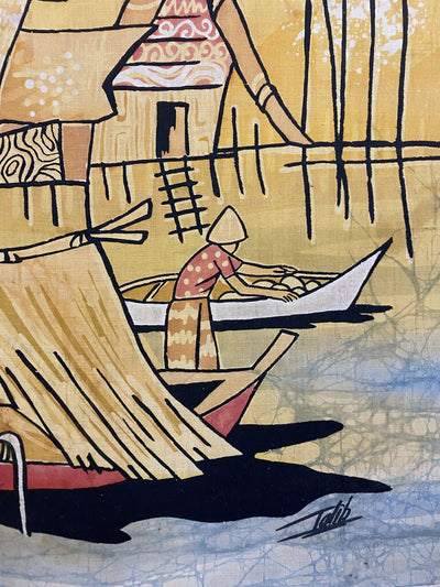Indonesian Batik Painting Diptych, c. 1970s signed Talib (Set of 2)