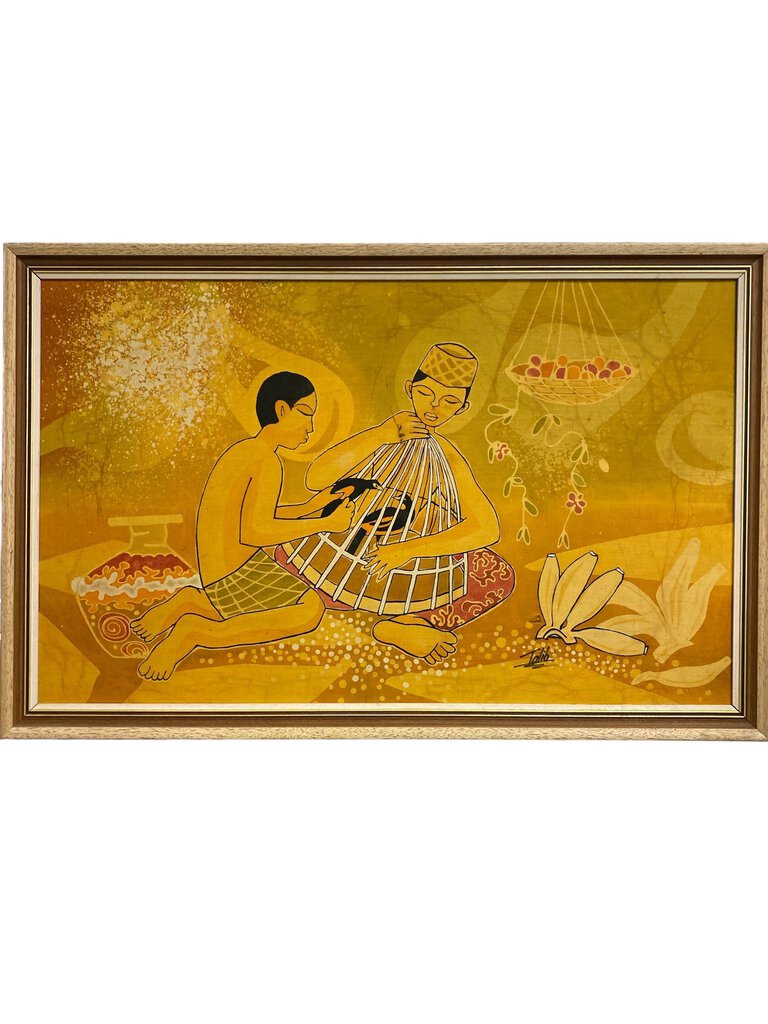 Indonesian Batik Painting Diptych, c. 1970s signed Talib (Set of 2)