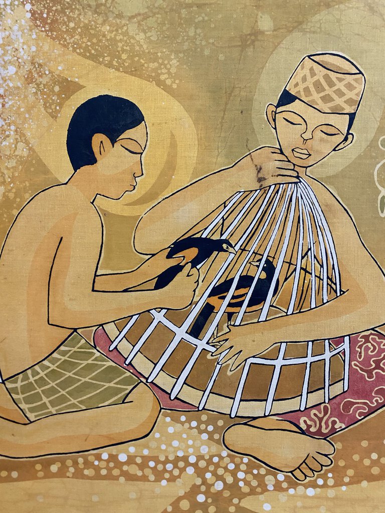 Indonesian Batik Painting Diptych, c. 1970s signed Talib (Set of 2)