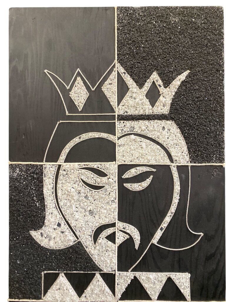 Vintage 1950's Black & White Chess Pieces Gravel Relief Panels (Set of 5)