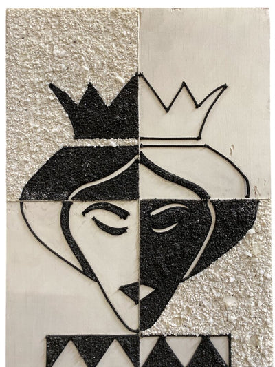 Vintage 1950's Black & White Chess Pieces Gravel Relief Panels (Set of 5)