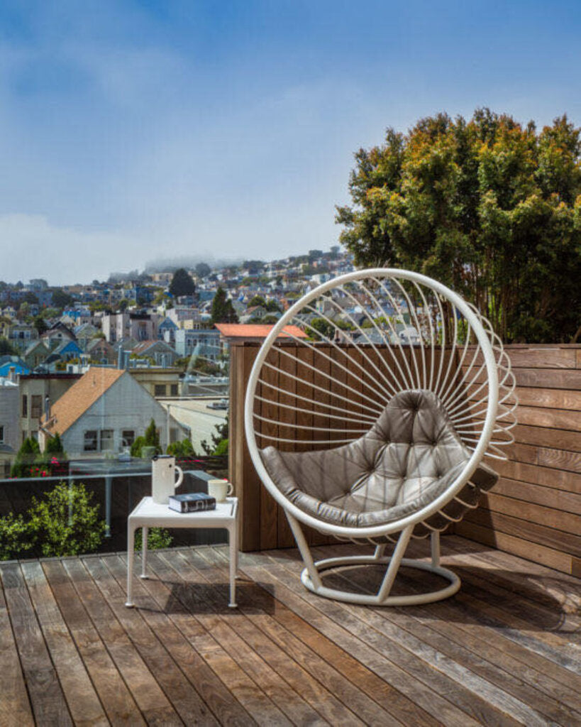 Bubble Ball Chair indoor/Outdoor Pink, or Gray frame with dark grey cushion by Ben Rousseau