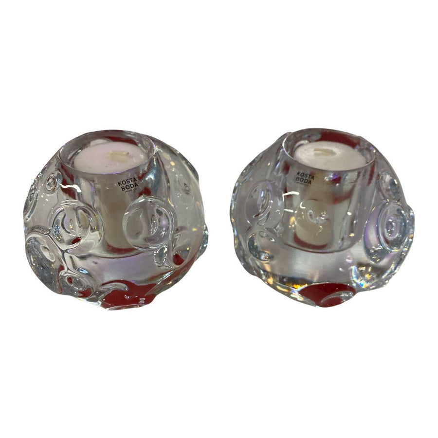 Kosta Boda Pair of Orange and Crystal Votives (Set of 2)