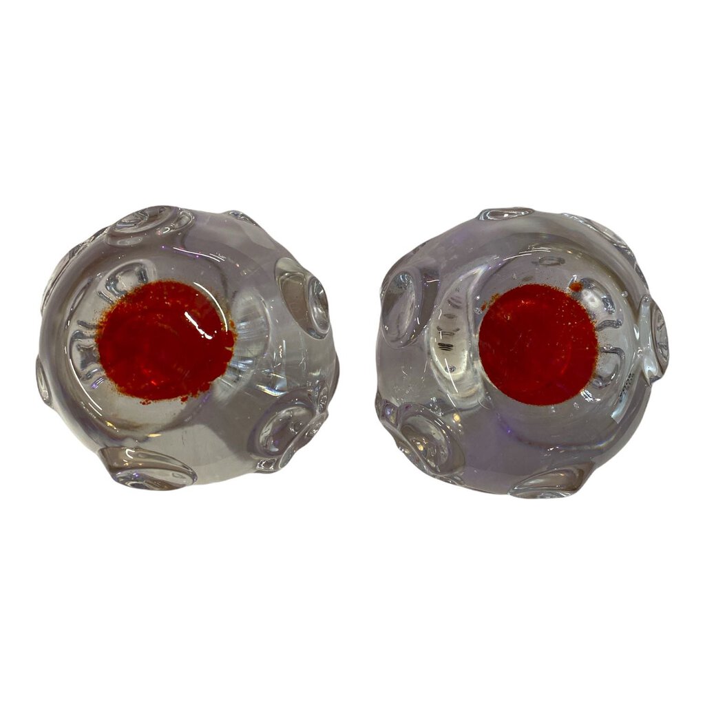 Kosta Boda Pair of Orange and Crystal Votives (Set of 2)