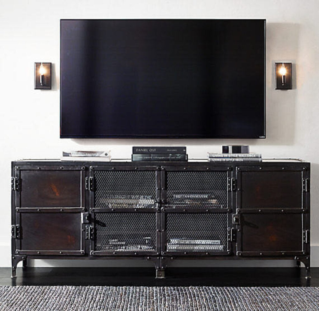 Industrial Metal Media Credenza