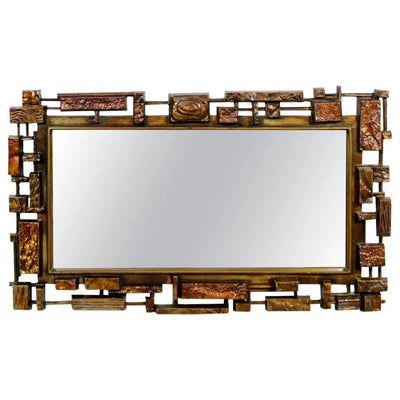 Mid Century Modernist Syroco Brutalist Mirror w/ Shelf