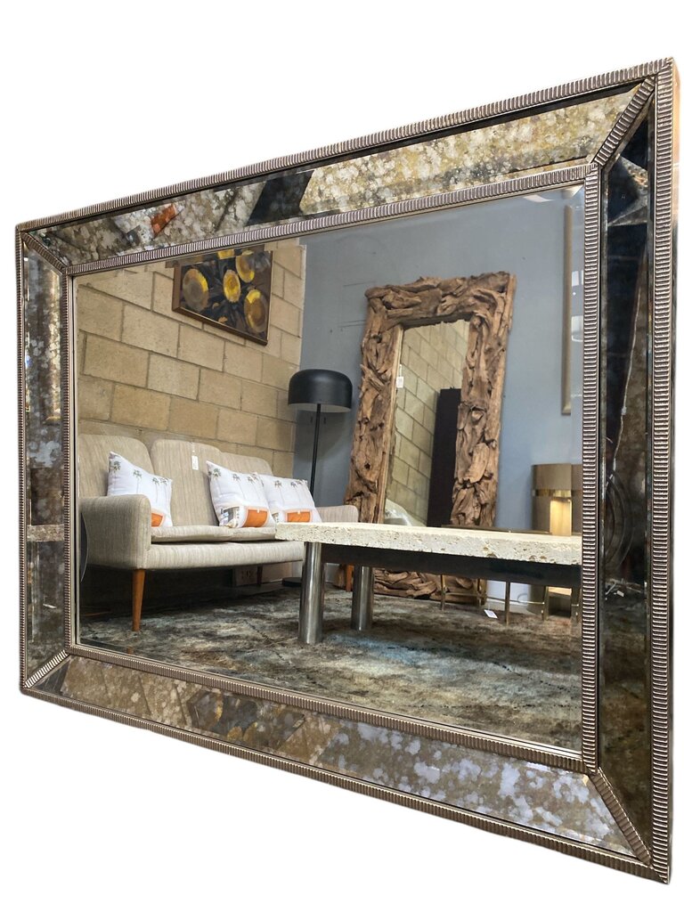 Antiqued Glass Frame Wall Mirror - can be hung horizontally or vertically