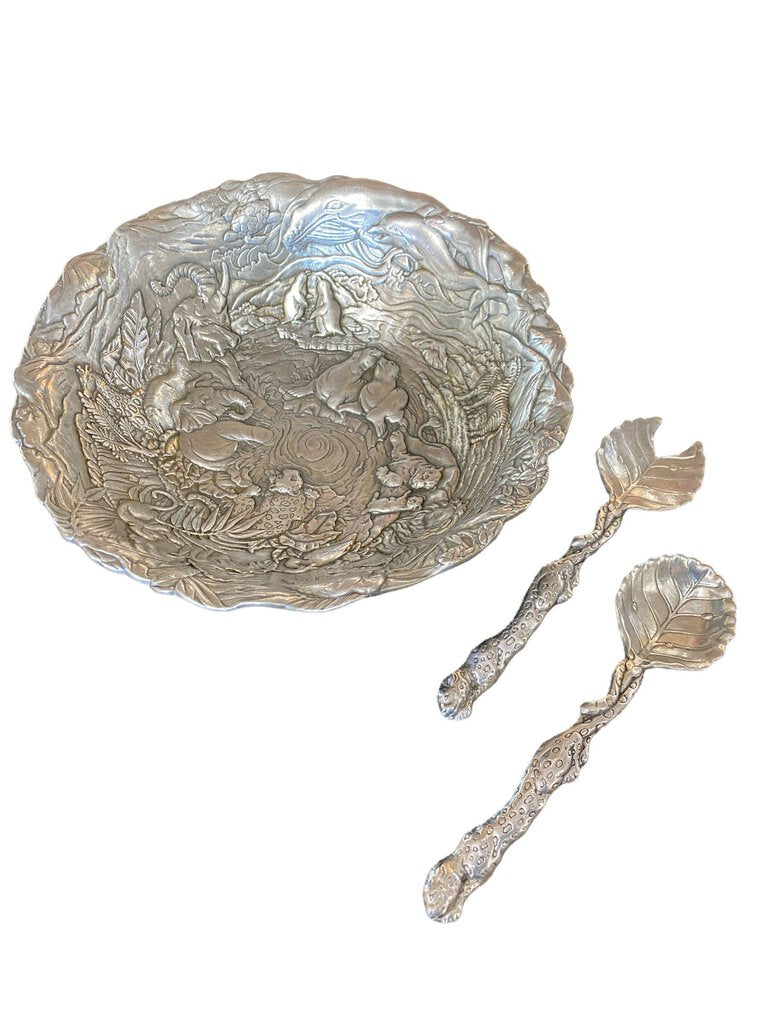 Arthur Court Salad Serving Set in Cast Aluminum, Jungle to Ocean Animals - 3 piece