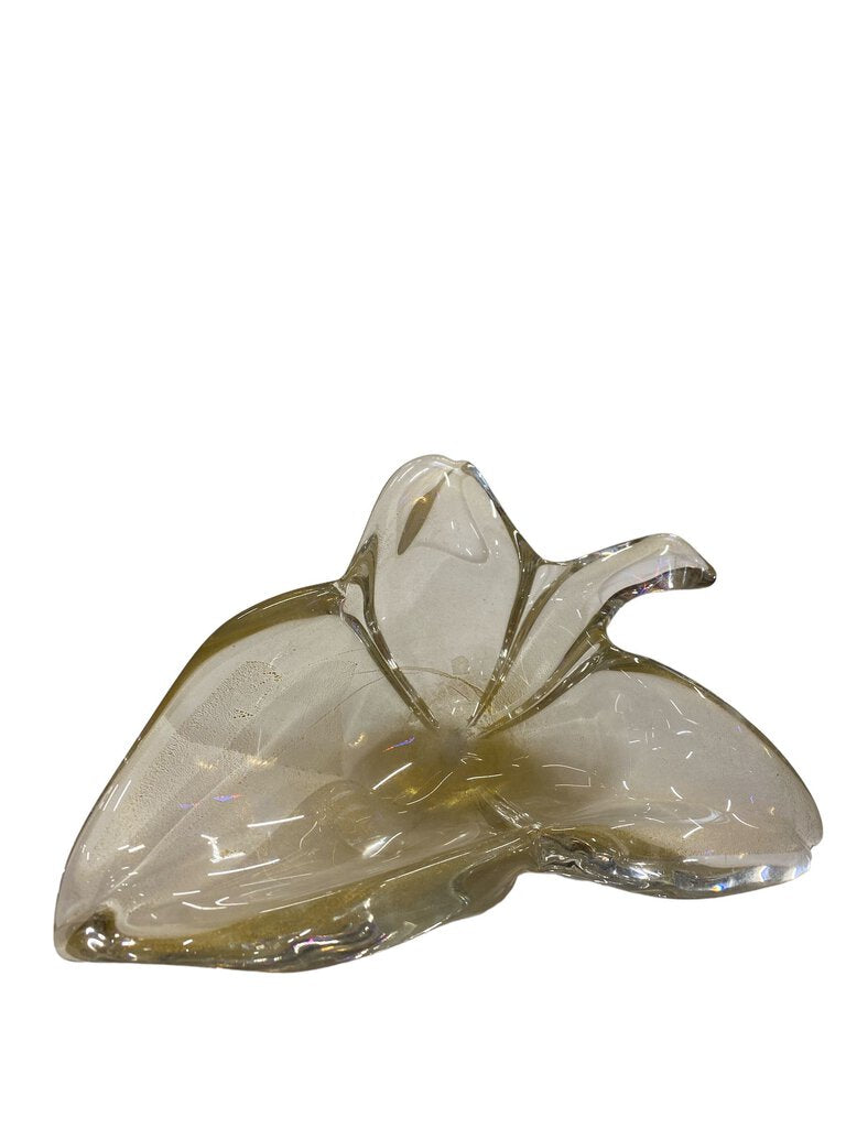 Murano Mid Century Bowl Gold Fleck Leaf