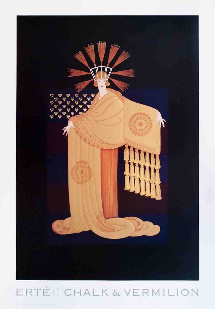 ERTE Tassel Gown Framed Poster 1993 Art Deco