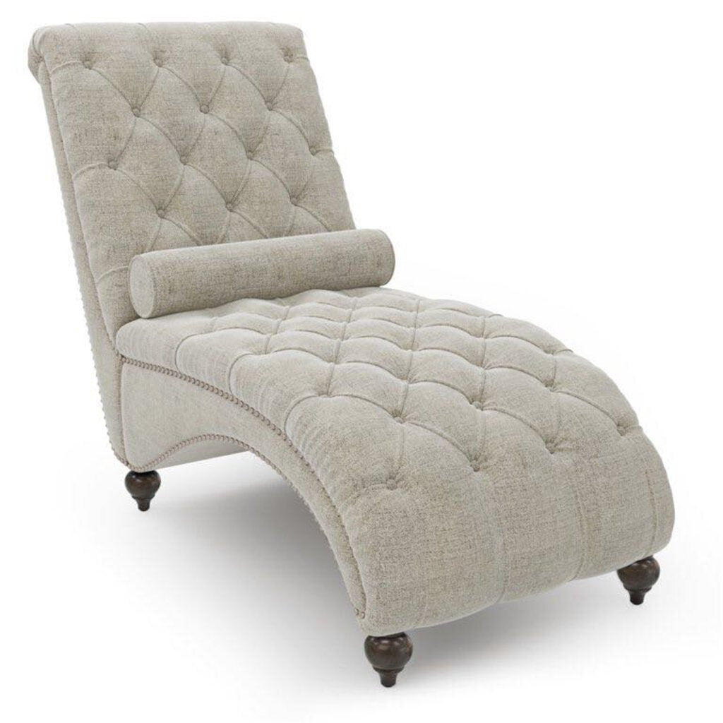 Nailhead Trim Chaise Lounge w/Round Pillow