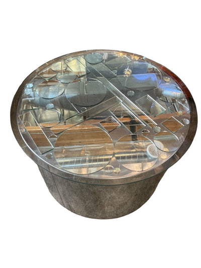 Vintage Circular Steel & Mirror Glass Coffee Table