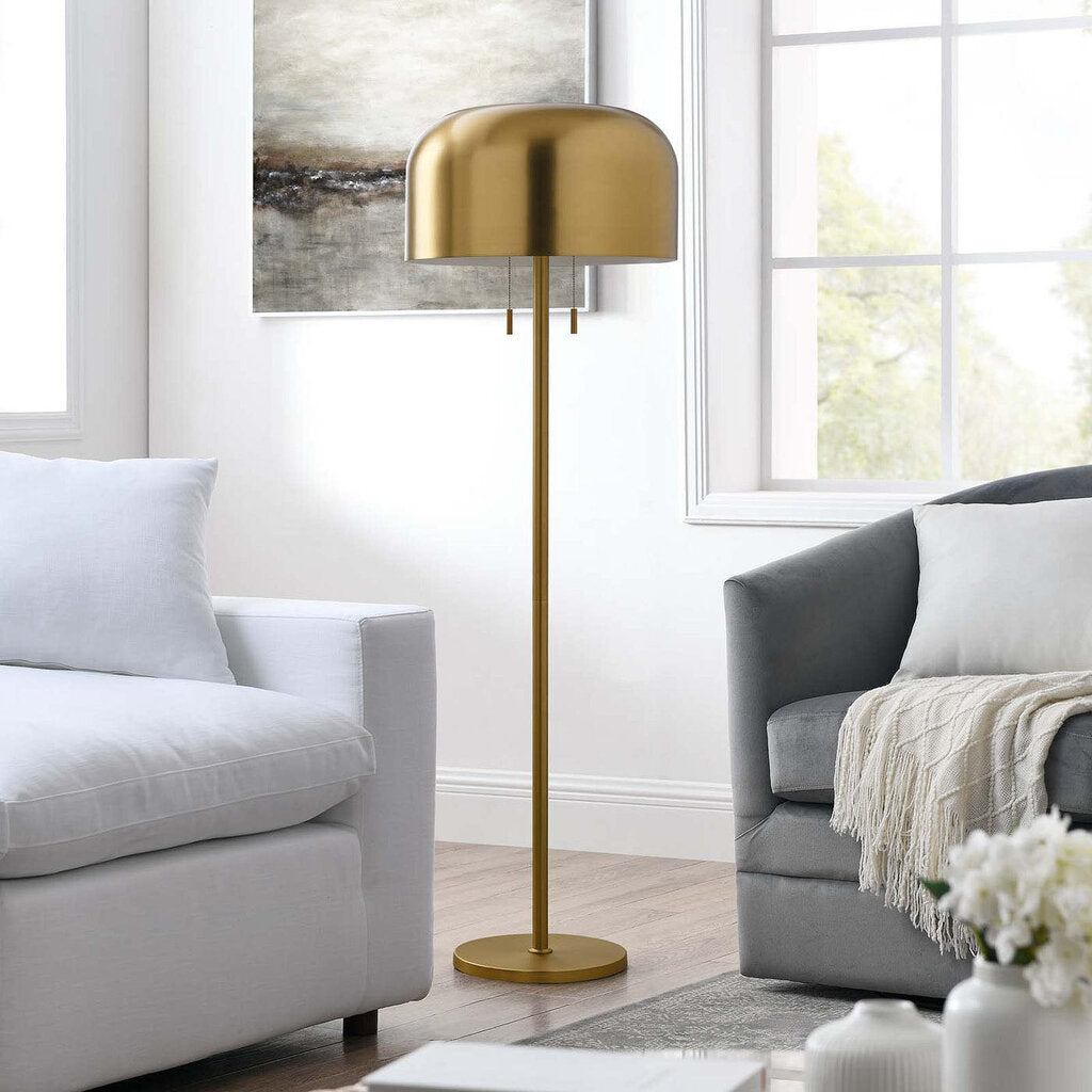 Dom Floor Lamp in Satin Brass - 56"Hx17.5"Dx17.5"W