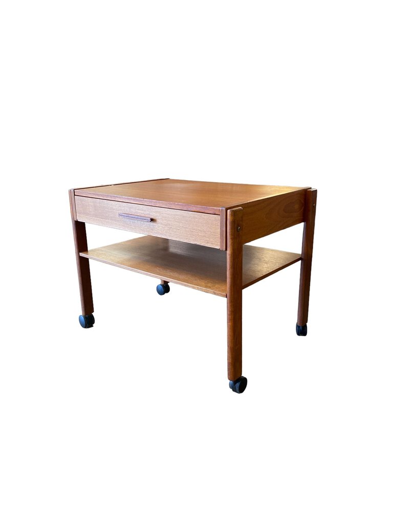 Danish Mid Century Teak Side Table/wheels