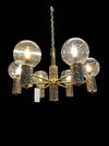 6 Arm Gothic Brutalist Chrome & Smoked Glass Chandelier with Flower Relief Detail