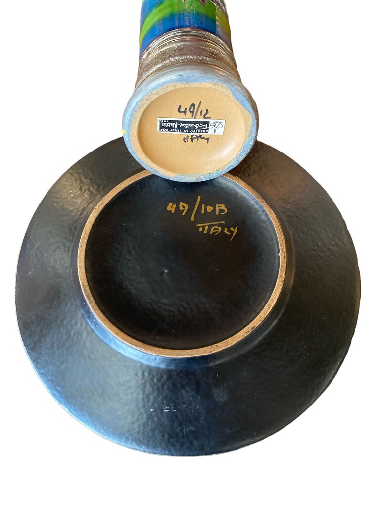 Bitossi Netter Mid century Italian Ceramic Lighter and Ashtray - Blue Green Starburst (Set of 2)