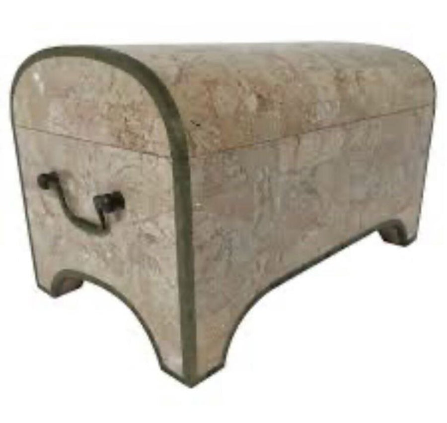 Vintage Tessellated Stone and Brass Jewelry or Cigar Box by Maitland Smith 1980's