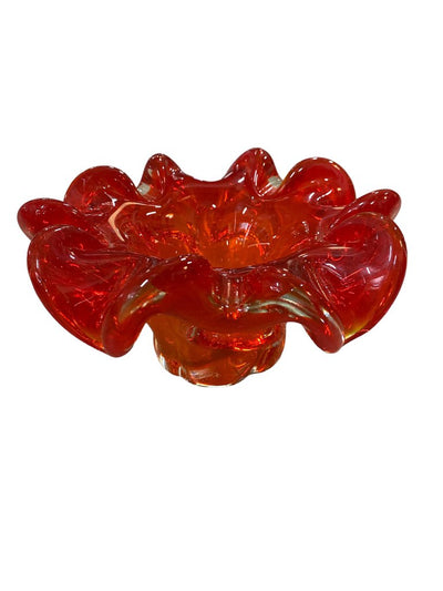 Fiery Red Murano Glass Orange Red Bowl