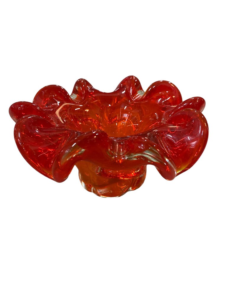 Fiery Red Murano Glass Orange Red Bowl