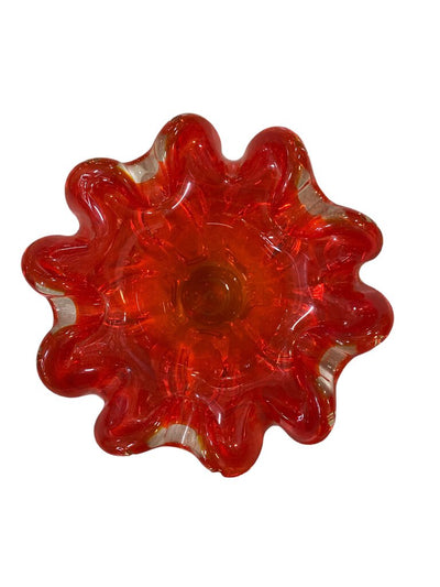 Fiery Red Murano Glass Orange Red Bowl