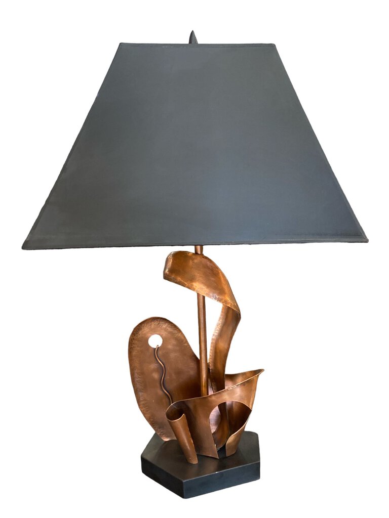 Mid Century Heifetz Copper Sculptural Lamp Black Shade