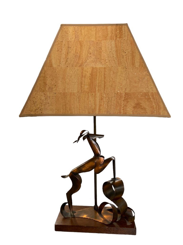 Monumental Pair of Yasha Heifetz Mid Century "Deer and Doe" Sculptural Copper Lamps (Set of 2)