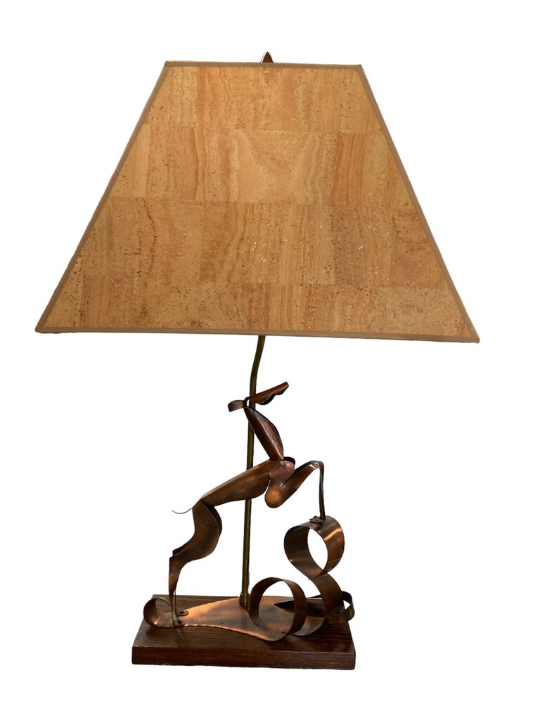 Monumental Pair of Yasha Heifetz Mid Century "Deer and Doe" Sculptural Copper Lamps (Set of 2)