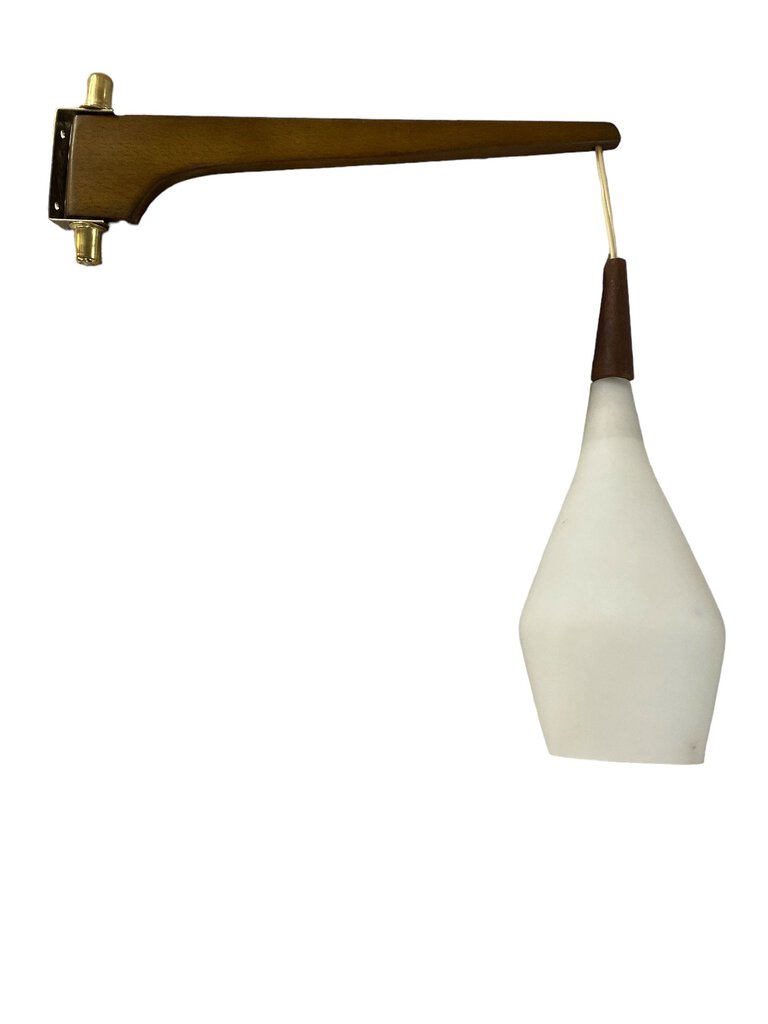 Danish Modern Mid Century Swing Arm Lamp with Frosted Shade