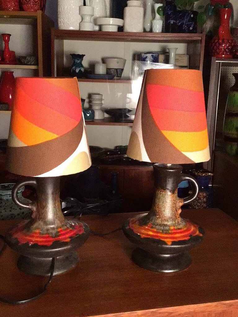 Mid Century Pair of Walter Gerhard Ceramic Table Lamps (Set of 2) - 14.25"Hx6.25"Dx6.25"W x2