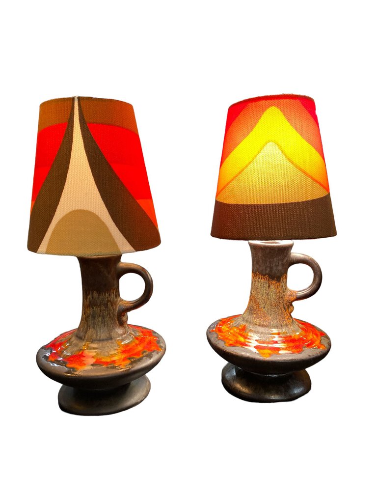 Mid Century Pair of Walter Gerhard Ceramic Table Lamps (Set of 2) - 14.25"Hx6.25"Dx6.25"W x2