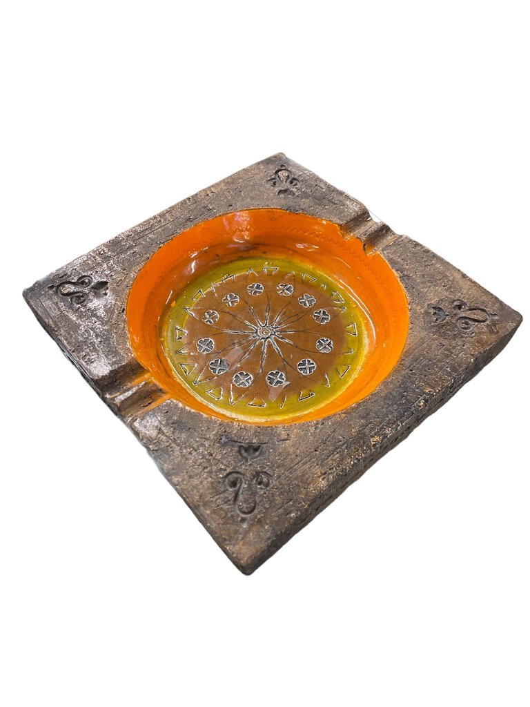 Bitossi Netter Orange Sunburst Ashtray Mid Century Italian Ceramic