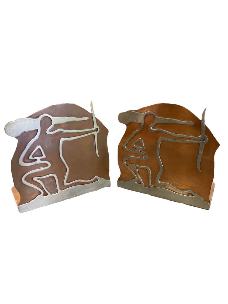 Mid Century Copper and Silver Pair of Bookends