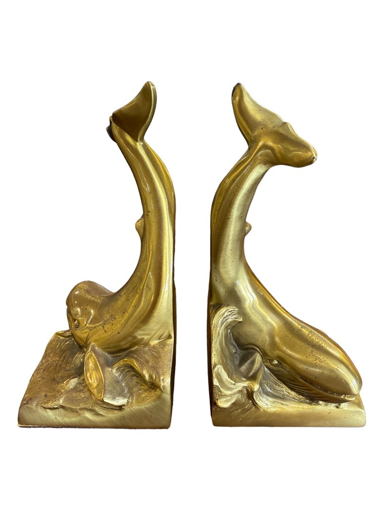 Vintage Pair of Brass Whale Bookends