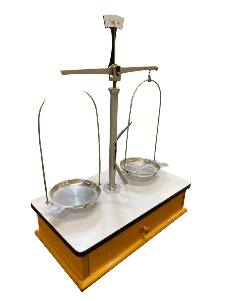 Vintage Pharmacy Balance Scale w/ Ohaus Brass Scale Weights for Calibration