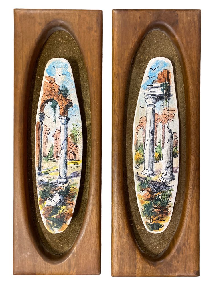 Pair of Mid Century Unique Ceramic Wall Plaques (Set of 2)