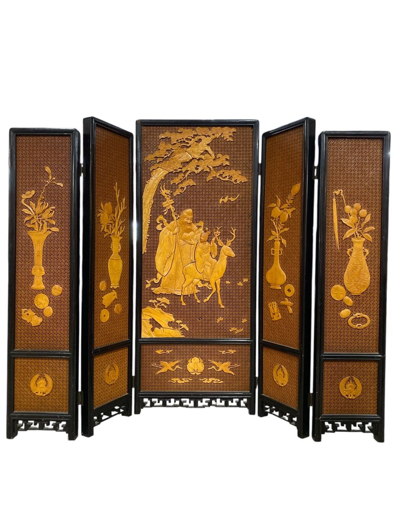 Mid Century 4 Panel Screen Room Divider