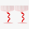 Unique Coupe Cocktail Glassware, Set of 2, Frosted Pink/Red