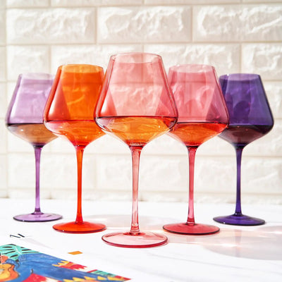 Khen Colored Crystal Wine Glass Set of 6 Large 20 oz Glasses