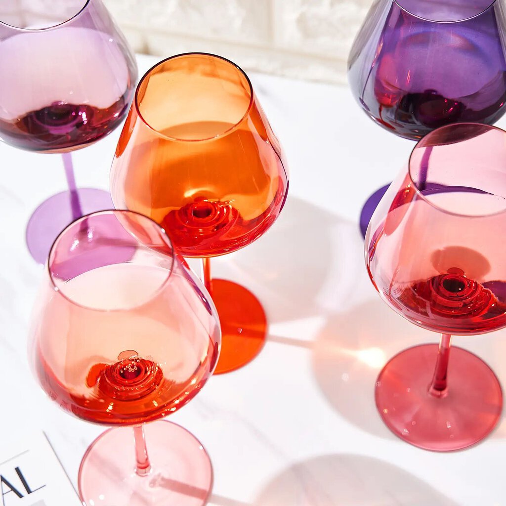 Khen Colored Crystal Wine Glass Set of 6 Large 20 oz Glasses