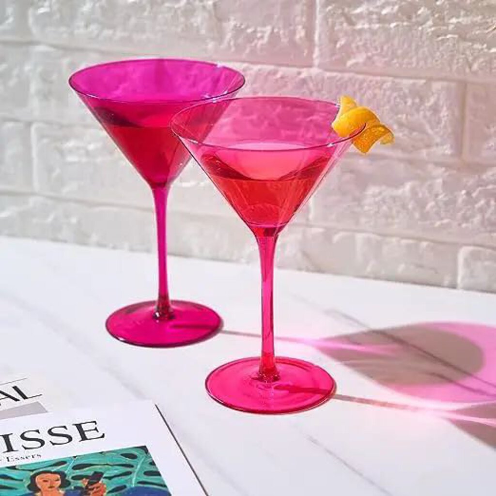 Khen Hot Pink Martini Glasses Set of 2 Crystal Glassware 8oz
