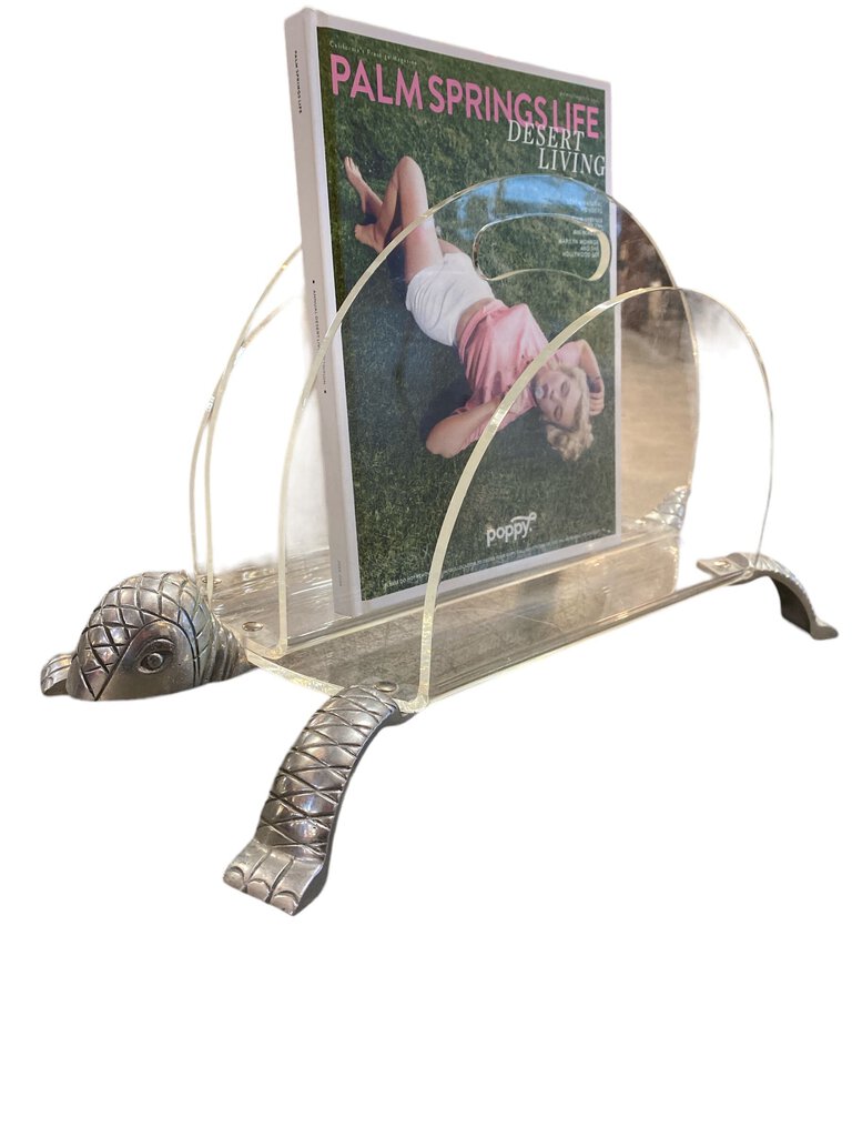 Arthur Court Mid Century Aluminum and Lucite Turtle Magazine Rack