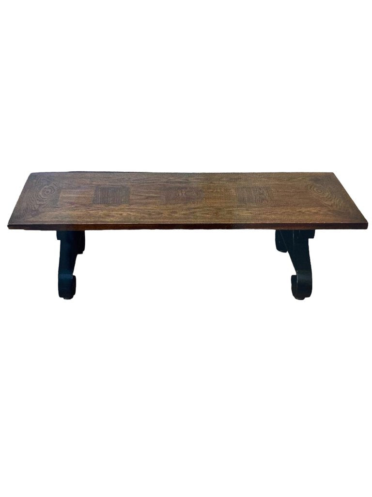 Mid Century Lane Inlaid Coffee Table w/Metal Scroll Leg