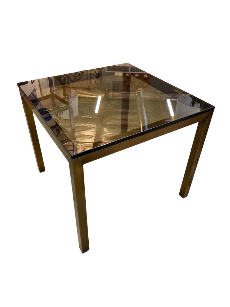 Mid century Bronze Patina Side Table with Smoked Glass (16 x 16.5 x 16,5)