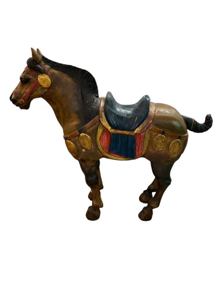 Vintage Painted Wooden Horse Statue 3ft Tall