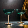 Colored Coupe Art Deco Glasses, Gold | Set of 2 | 12 oz