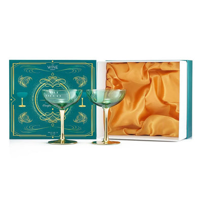 Colored Coupe Art Deco Glasses, Gold | Set of 2 | 12 oz